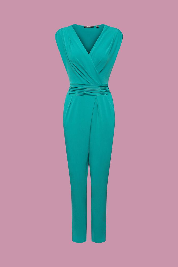 Sleeveless jumpsuit with wrapped neckline, EMERALD GREEN, detail image number 6