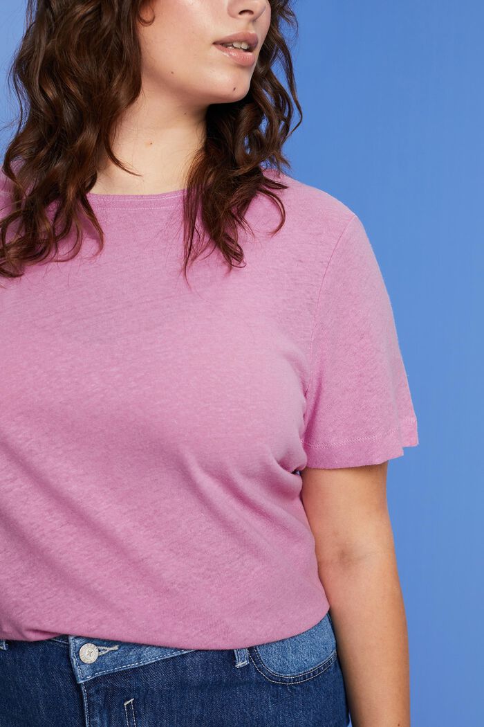CURVY Cotton-linen blended t-shirt, LILAC, detail image number 2