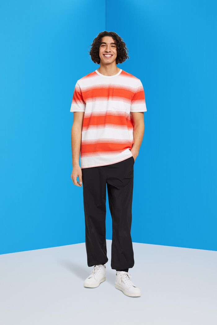 Pique cotton striped T-shirt, ORANGE RED, detail image number 4