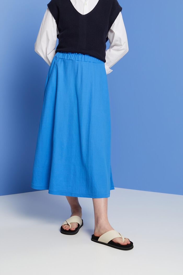 Midi skirt with an elasticated waistband, BRIGHT BLUE, detail image number 0