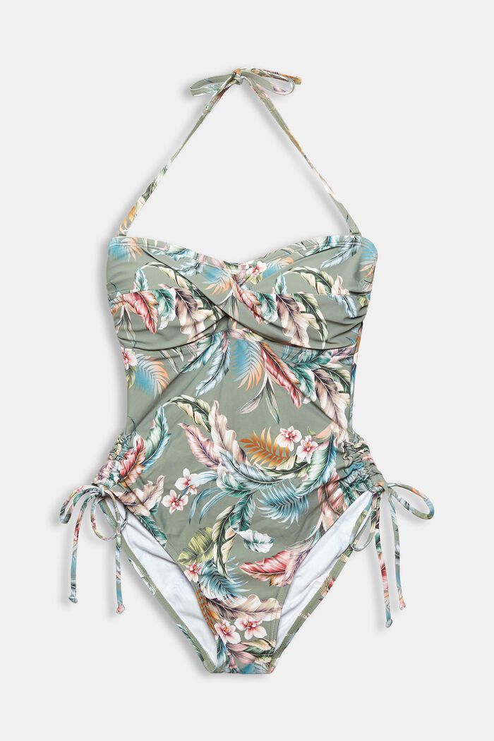 Recycled: bandeau swimsuit with a print, LIGHT KHAKI, overview