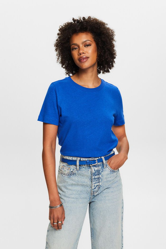 Cotton-Linen T-Shirt, BRIGHT BLUE, detail image number 0