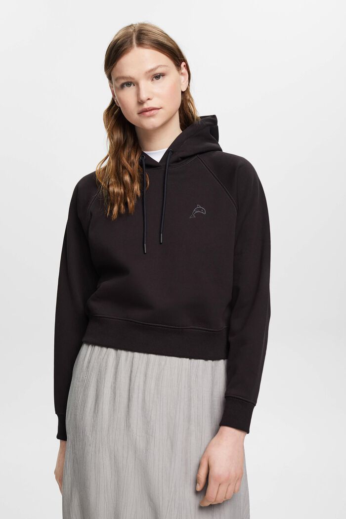 Cropped hoodie with dolphin logo, BLACK, detail image number 0