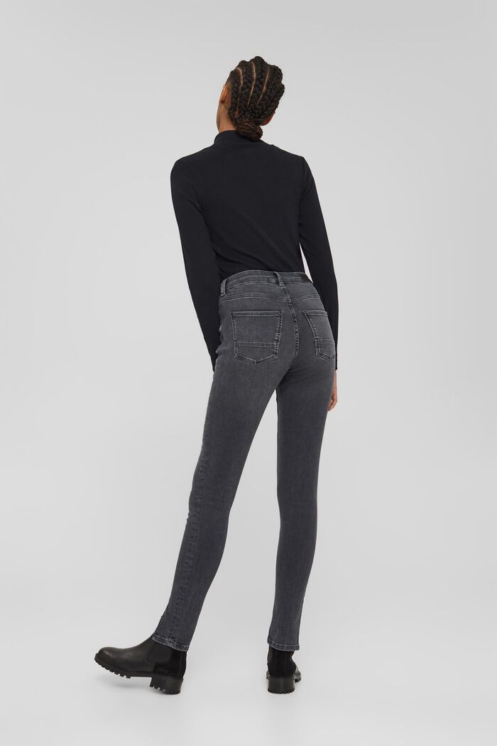 Stretch jeans with a slit, in organic cotton, BLACK DARK WASHED, detail image number 3