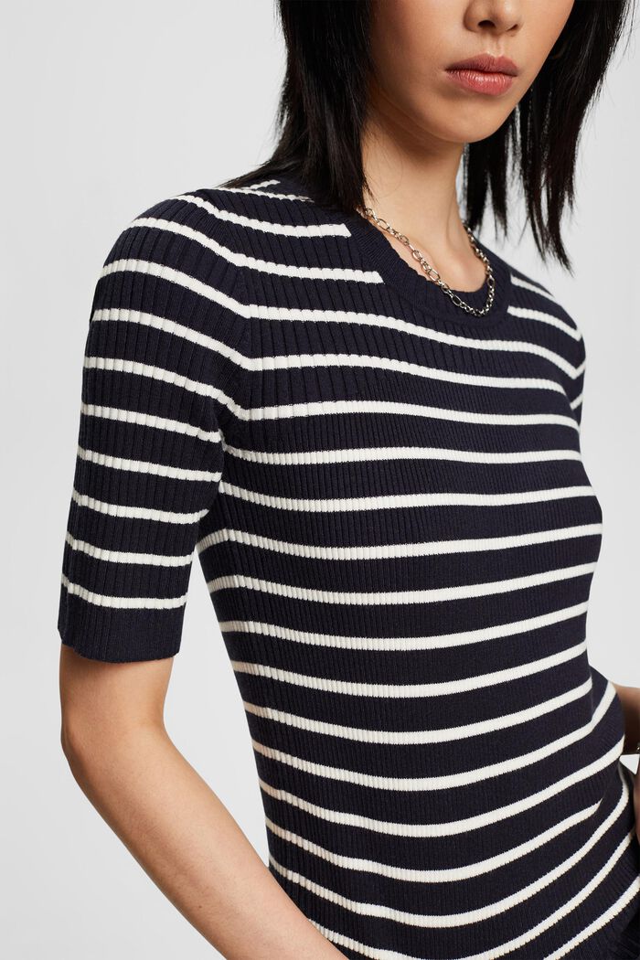 Short-sleeved ribbed sweater, NAVY, detail image number 2
