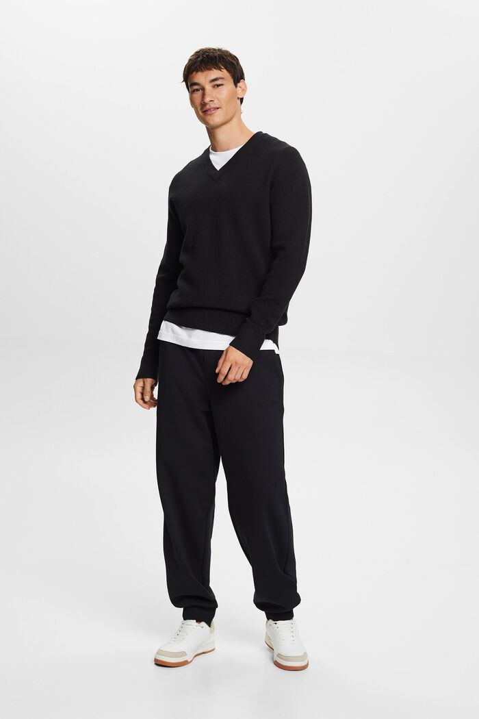 Basic V-neck jumper, wool blend, BLACK, detail image number 0