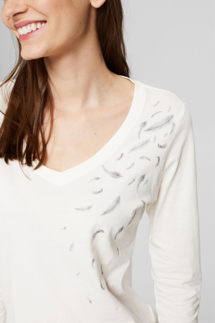 Printed long sleeve top, 100% cotton, OFF WHITE, detail image number 2