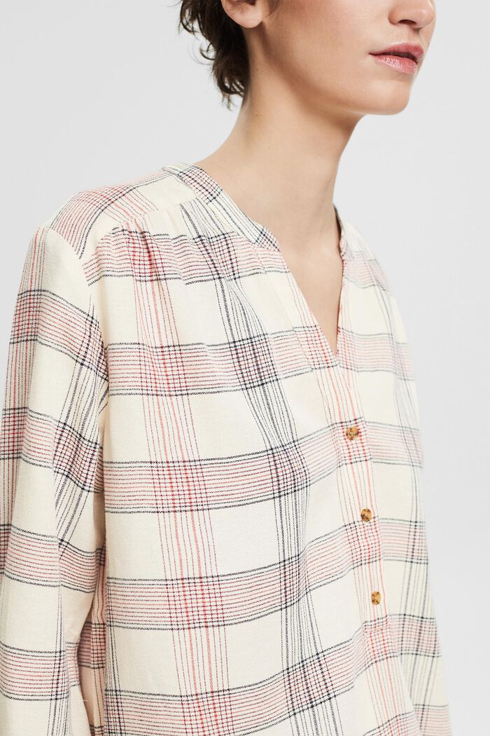 Check blouse with a cup-shaped neckline, OFF WHITE, detail image number 2