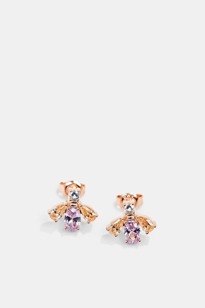 Stud earrings with zirconia, sterling silver, ROSEGOLD, overview