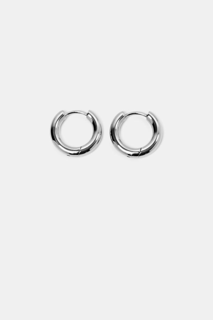 Stainless Steel Huggie Hoop Earrings, SILVER, detail image number 0