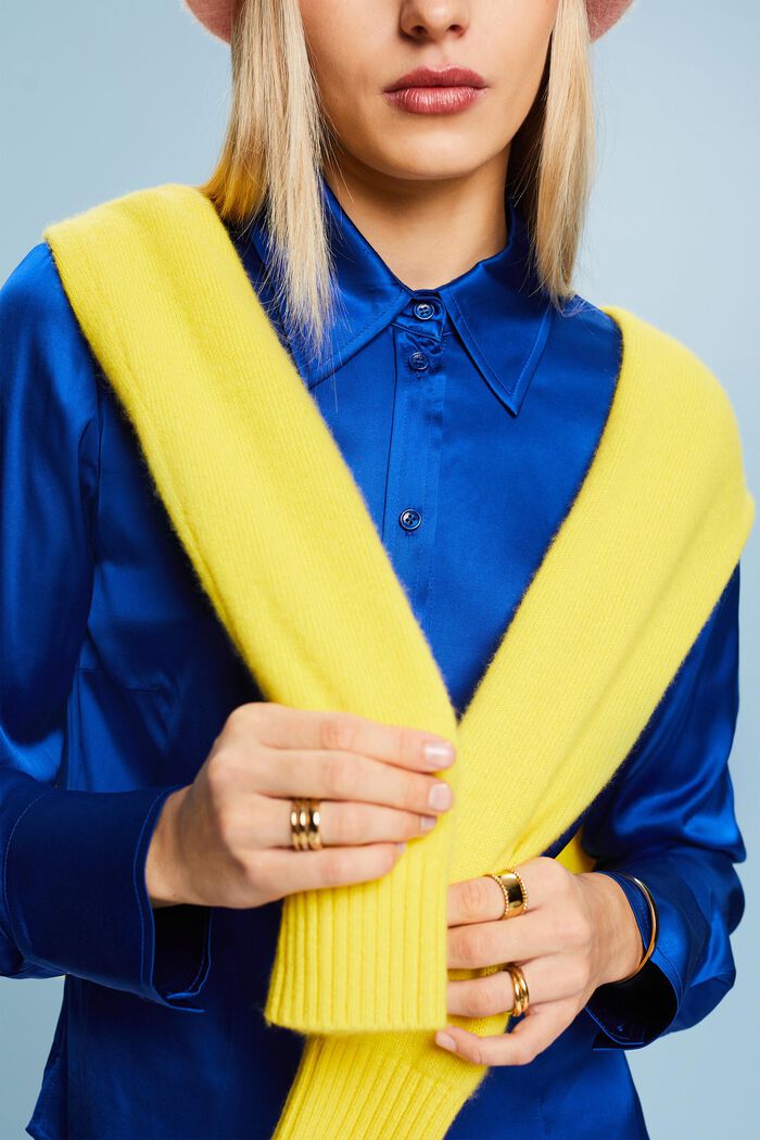 Satin Long Sleeve Blouse, BRIGHT BLUE, detail image number 1