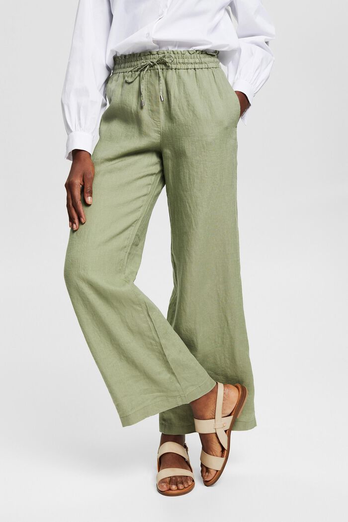 Linen trousers with a wide leg, LIGHT KHAKI, detail image number 0