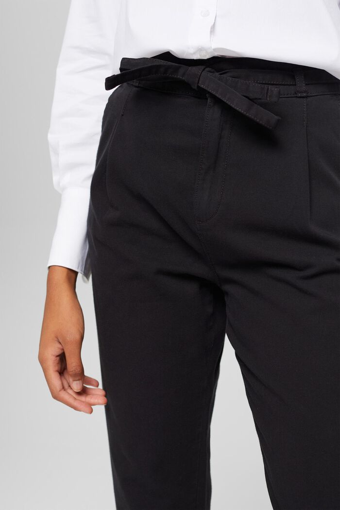 Waist pleat trousers with a belt, pima cotton, BLACK, detail image number 0