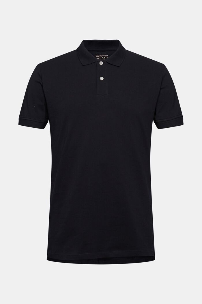 Piqué polo shirt in 100% organic cotton, BLACK, overview