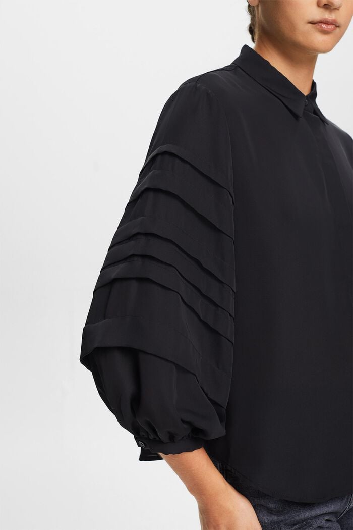 Pleated Shirt Blouse, BLACK, detail image number 2