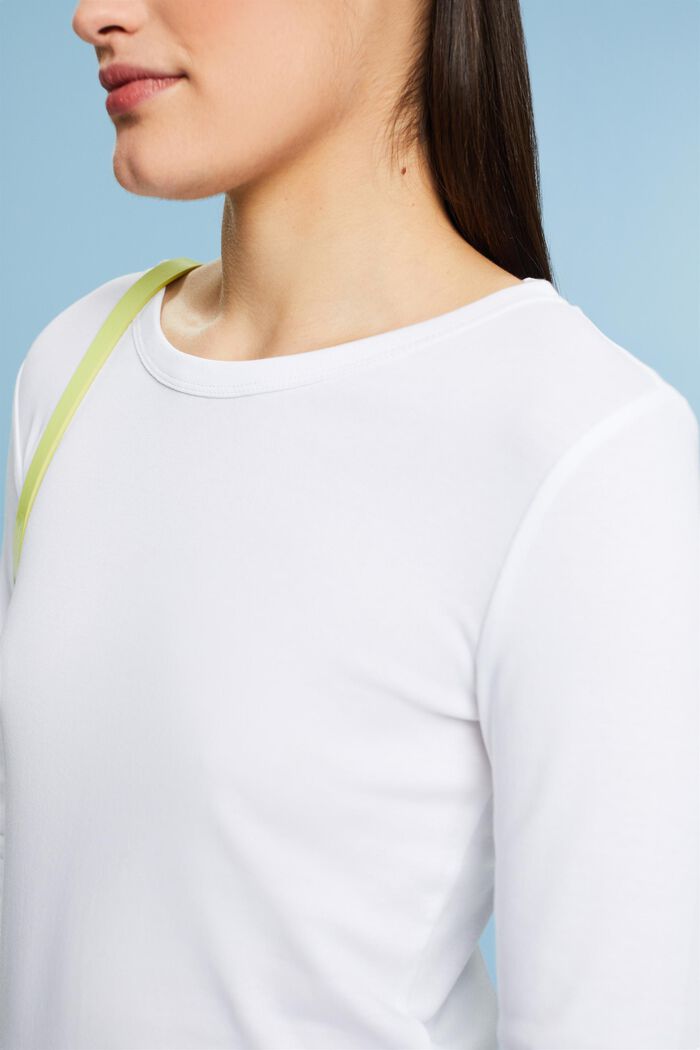 Long-Sleeve Cotton Jersey  T-Shirt, WHITE, detail image number 3