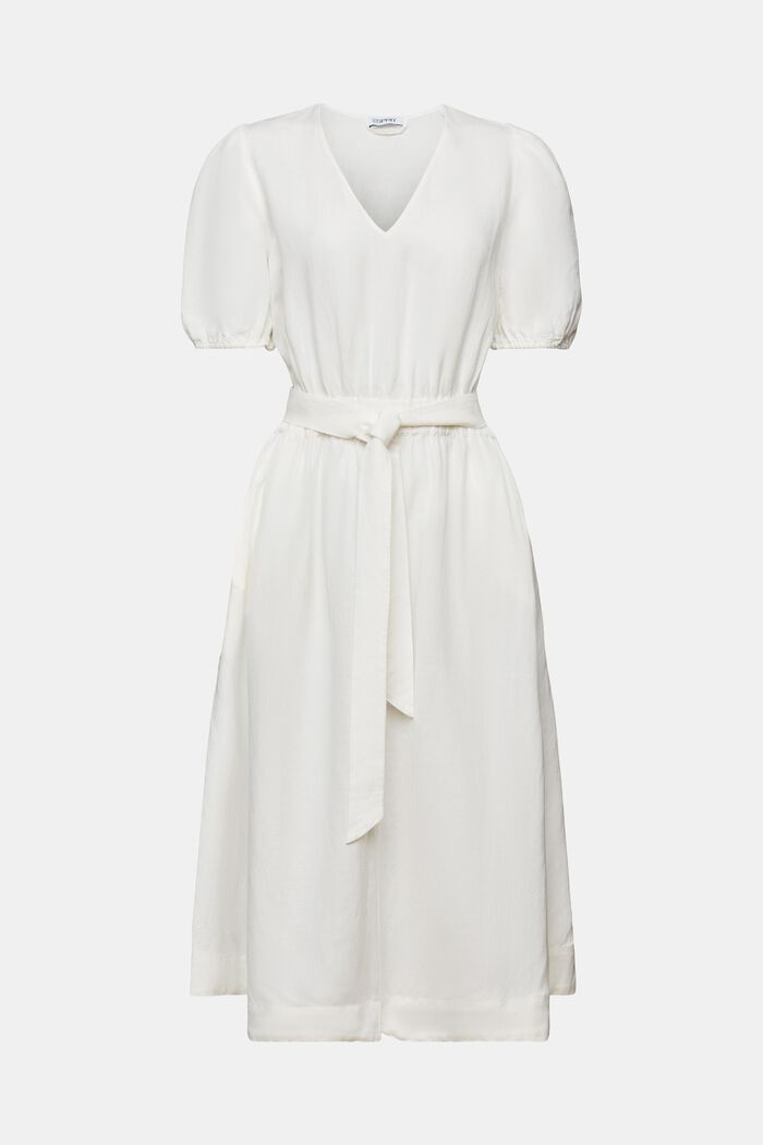 Belted Puff-Sleeve Midi Dress, OFF WHITE, detail image number 6
