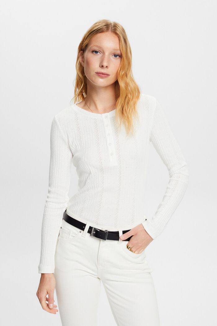 Ribbed Cotton-Blend Shirt, OFF WHITE, detail image number 0