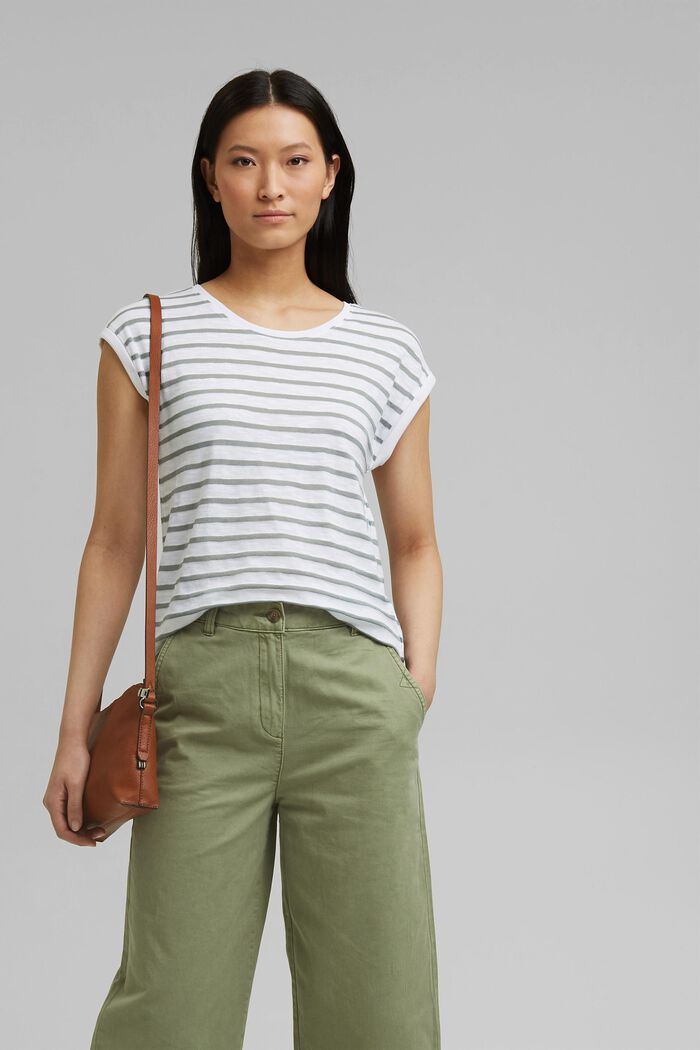 Recycled: striped T-shirt containing organic cotton, LIGHT KHAKI, overview
