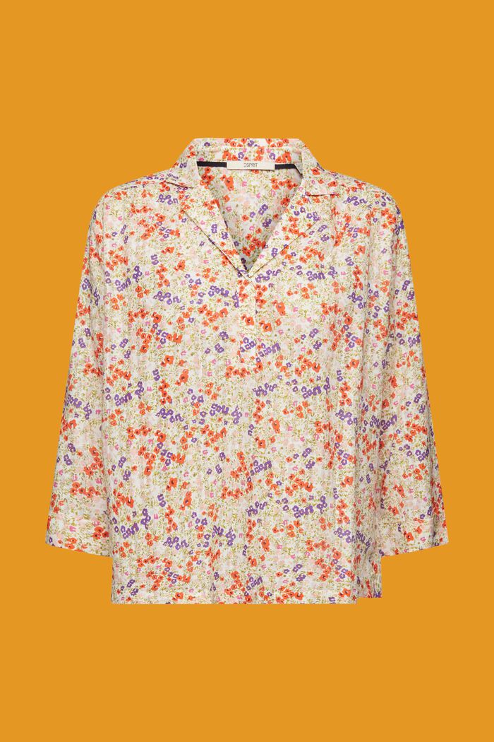 Cotton blouse with floral print, OFF WHITE, detail image number 5