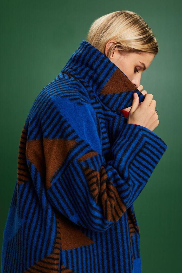 Printed Wool-Blend Coat, BRIGHT BLUE, detail image number 4