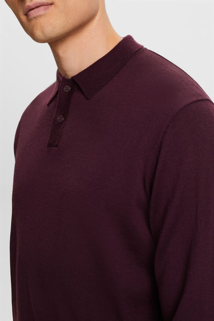 Wool Polo Sweater, AUBERGINE, detail image number 2