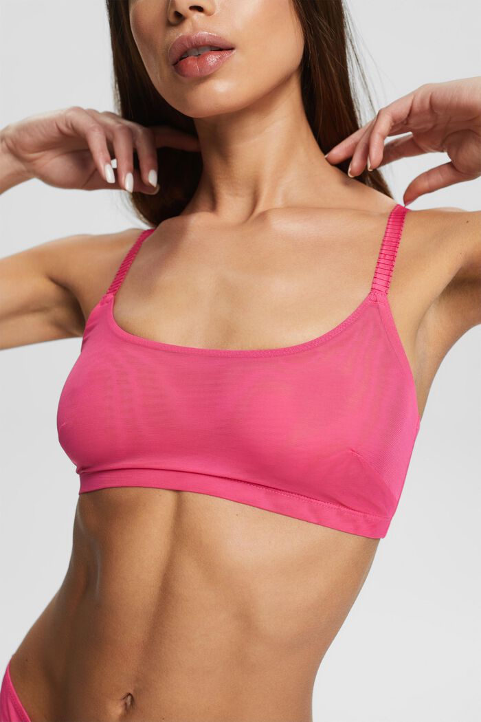 Recycled: unpadded crop top made of mesh, PINK FUCHSIA, detail image number 3