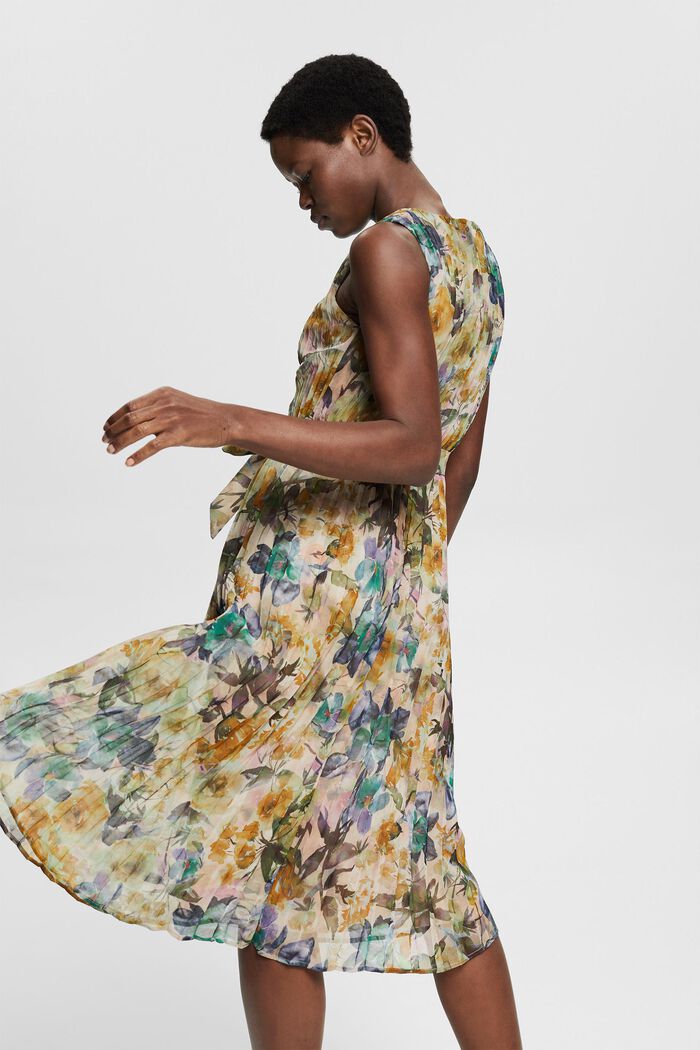 Made of recycled material: pleated dress with a floral print, OFF WHITE, detail image number 2
