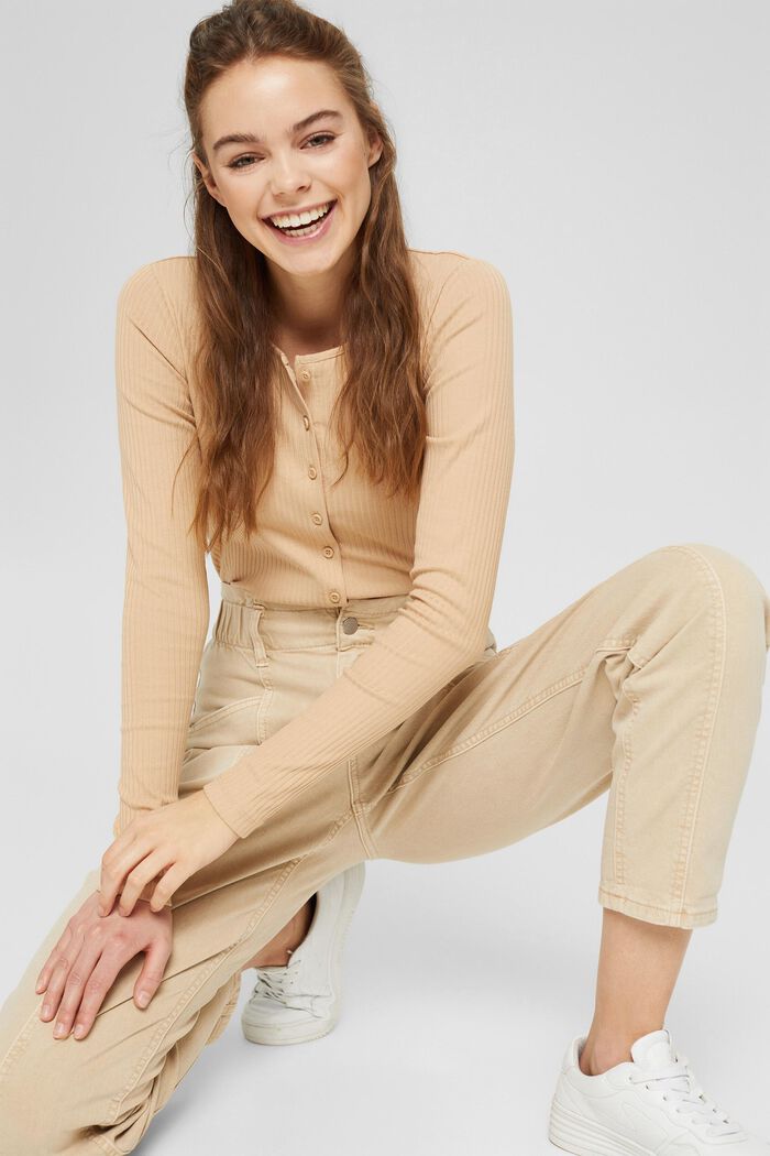 Trousers with a paperbag waistband, organic cotton, BEIGE, detail image number 5
