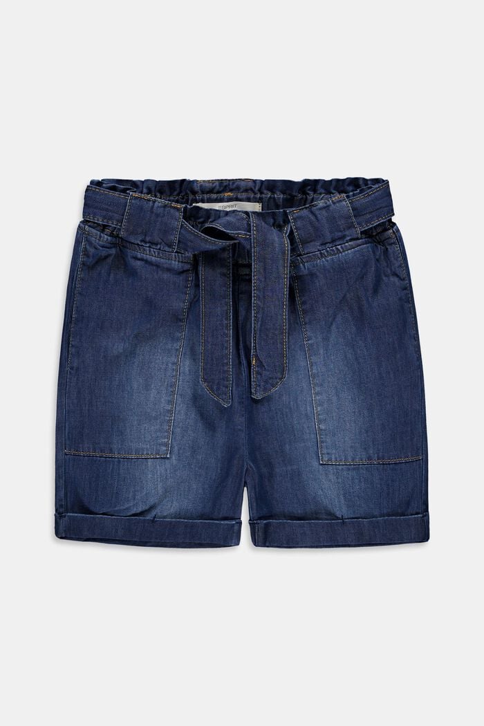 Paper bag shorts with belt, BLUE MEDIUM WASHED, detail image number 0