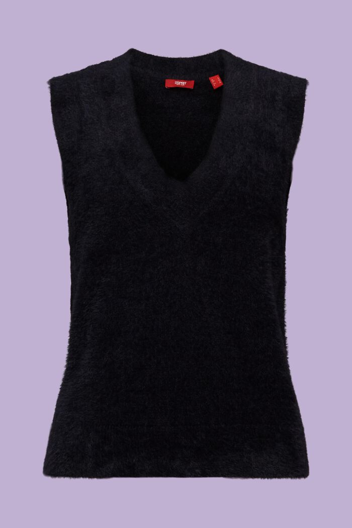 Wool Blend V-Neck Vest, BLACK, detail image number 6