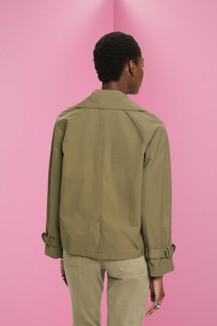 Short double-breasted trench coat, KHAKI GREEN, detail image number 3