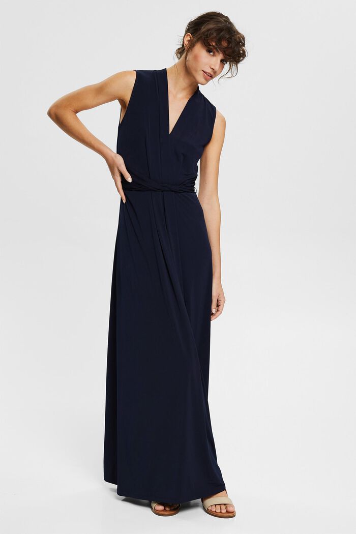 Made of recycled material: maxi dress with a tie-around belt, NAVY, detail image number 5
