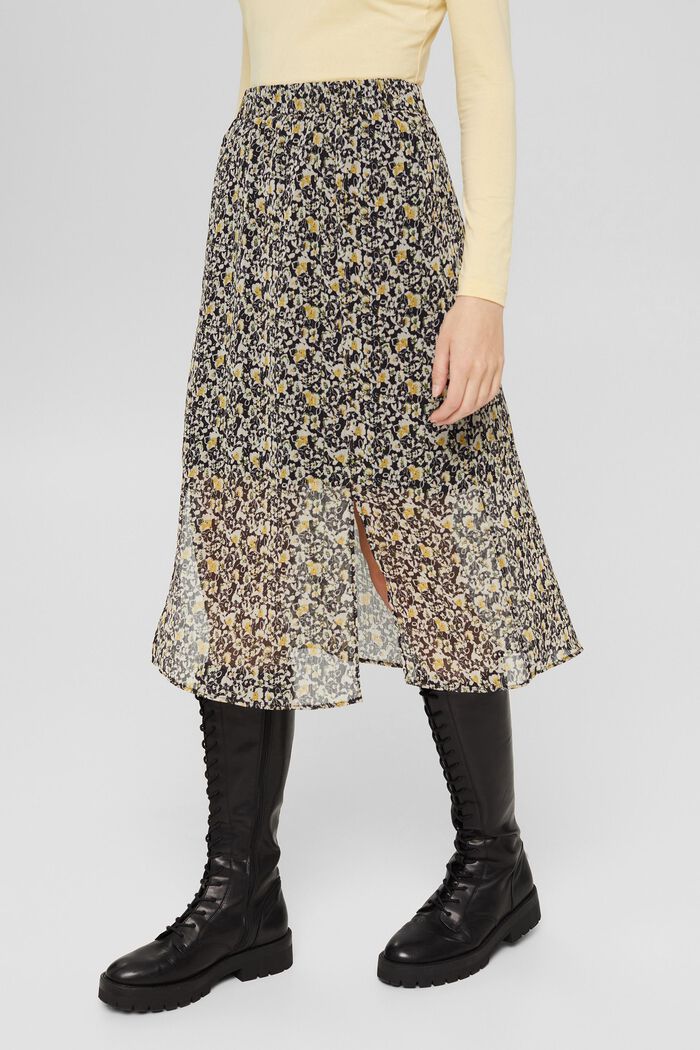 Floral midi skirt with a glitter effect, BLACK, detail image number 0