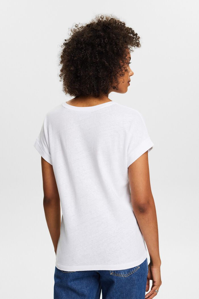 Cotton-Linen V-Neck T-Shirt, WHITE, detail image number 2