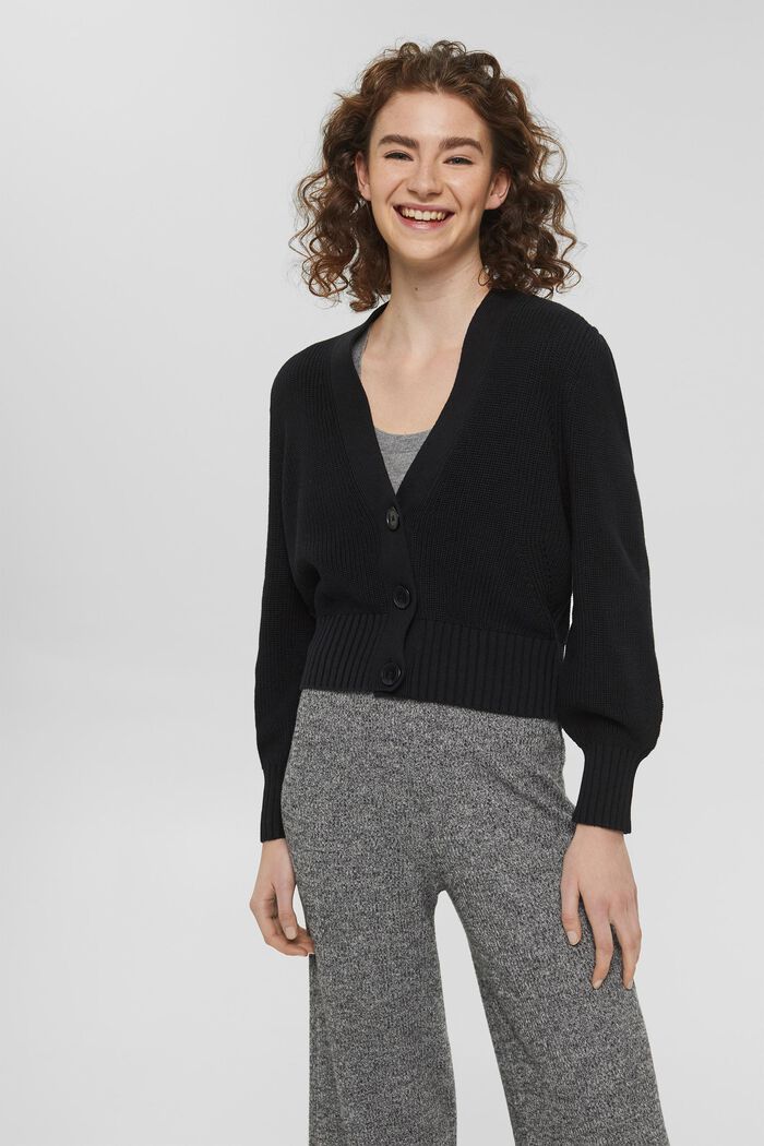 Cardigan with wide knit ribbed borders, BLACK, detail image number 0