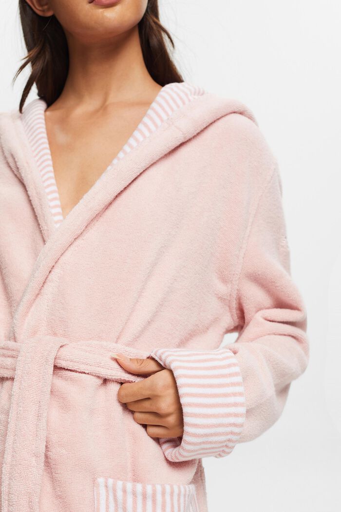 Terry cloth bathrobe with striped lining, ROSE, detail image number 4