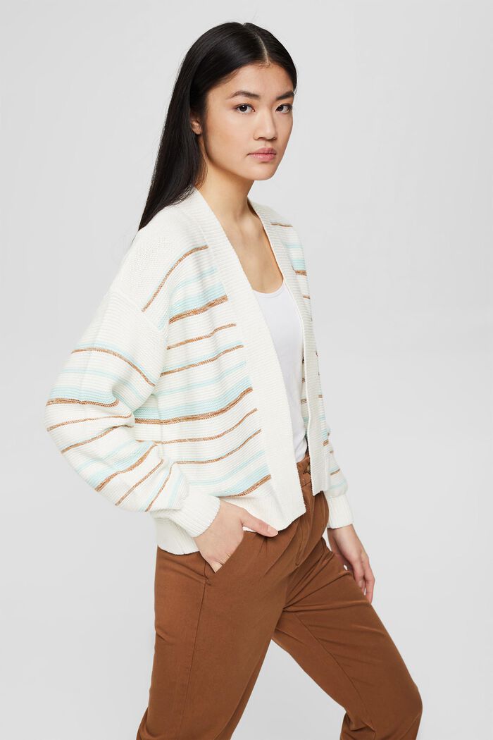 Striped cardigan in 100% cotton, LIGHT TURQUOISE, detail image number 5