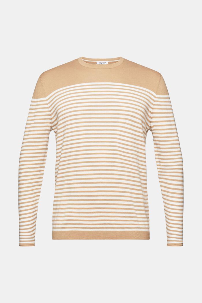 Striped Cotton Sweater, BEIGE, detail image number 6
