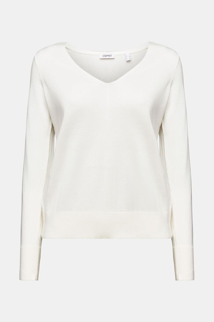 Cotton V-Neck Sweater, OFF WHITE, detail image number 6