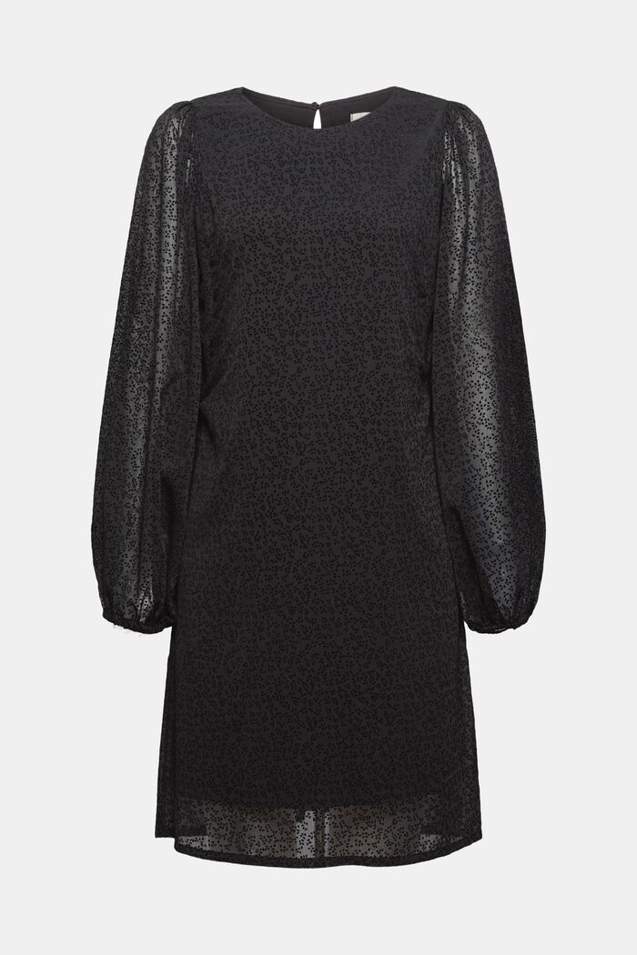 Patterned chiffon velvet dress, BLACK, overview