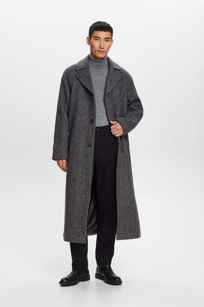 Herringbone Wool-Blend Coat, BLACK, detail image number 1