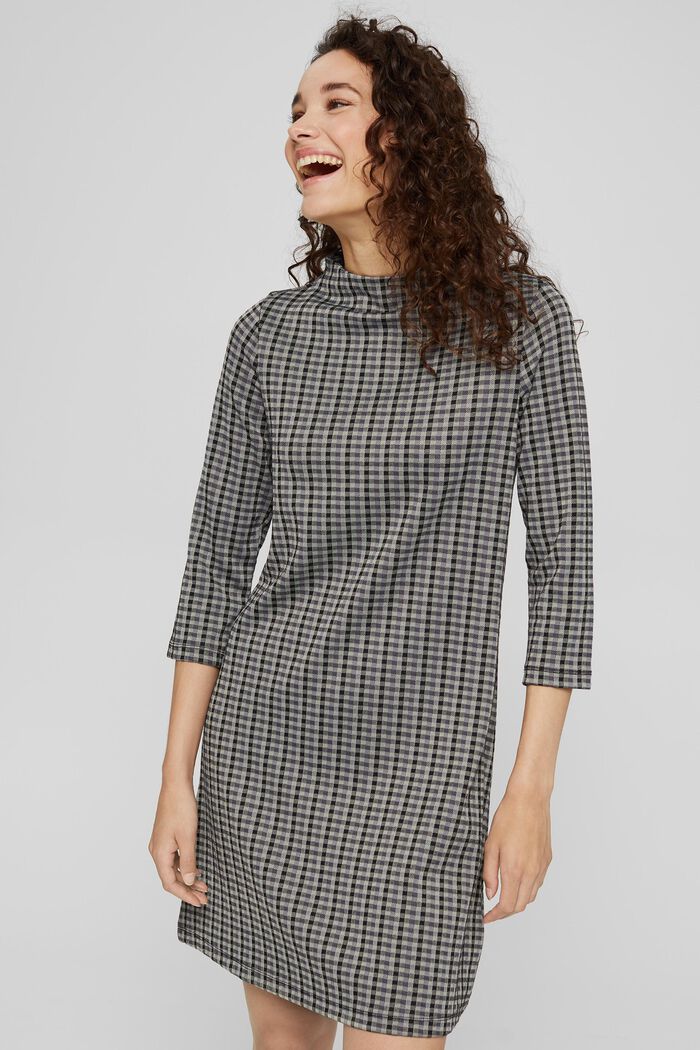 Recycled: jersey dress with check pattern, BLACK, overview