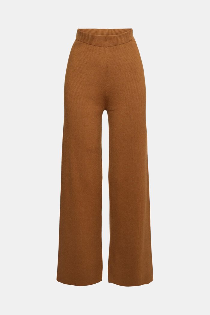 Knitted trousers with a wide leg, LENZING™ ECOVERO™, CARAMEL, overview