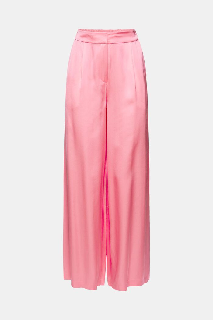 Flowing satin trousers with a wide leg, PINK FUCHSIA, overview