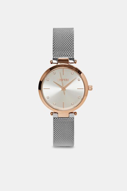 Bi-colour watch with a mesh strap and zirconia