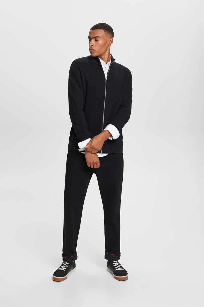 Zipper cardigan, 100% cotton, BLACK, detail image number 4