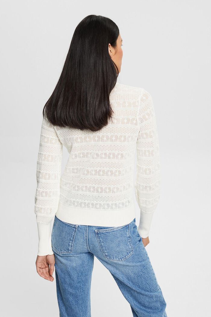 Jumper with an openwork pattern, 100% cotton, OFF WHITE, detail image number 3
