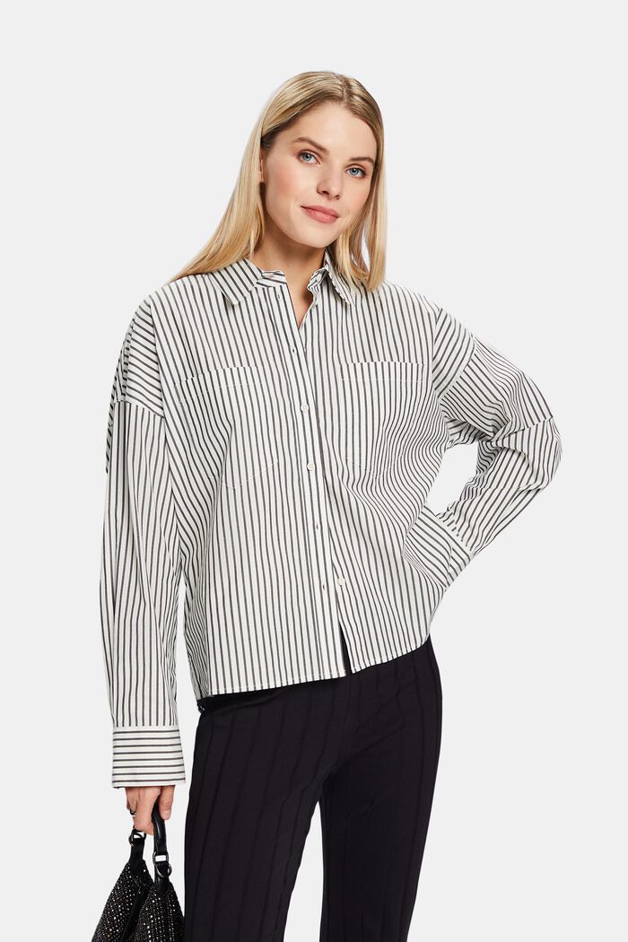 Striped Button-Down Shirt, BLACK, detail image number 0