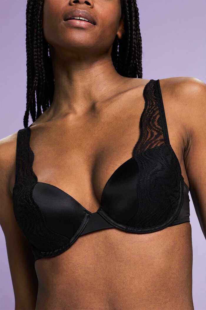 Padded Underwire Lace Bra, BLACK, detail image number 1
